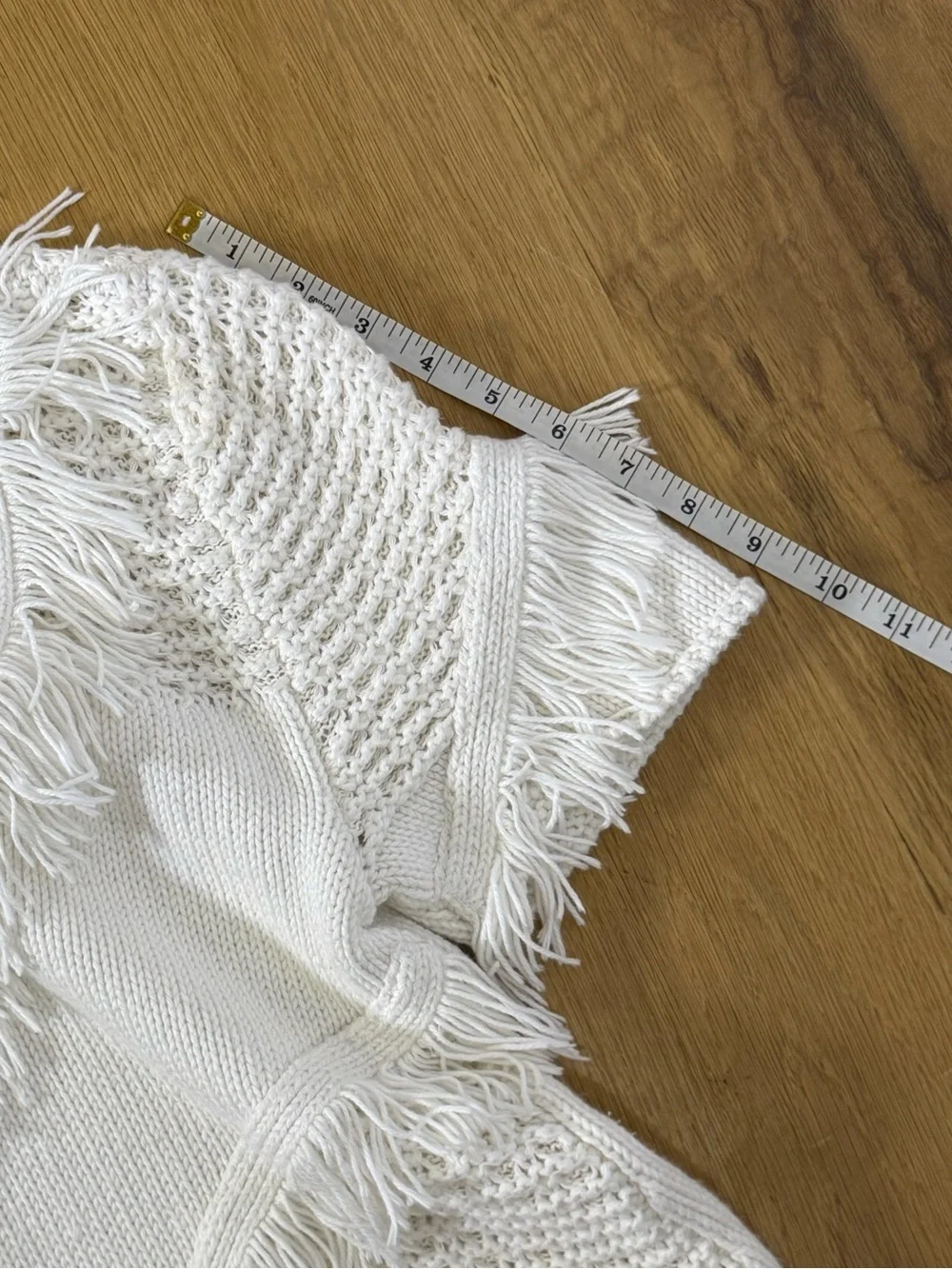 Anthropologie V-Neck Short Sleeve Cotton-Silk Fringe Knit Top size Small